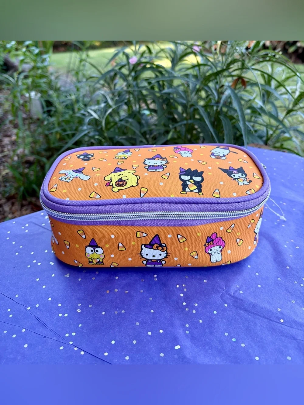 NWT HALLOWEEN BUNDLE Orange Hello Kitty Makeup/Pencil Case #12 Items Total